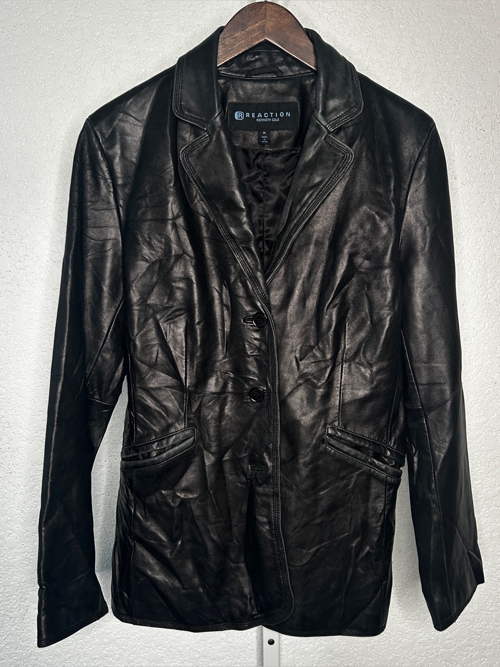 111. Kenneth Cole Women’s Black Leather Blazer Jacket